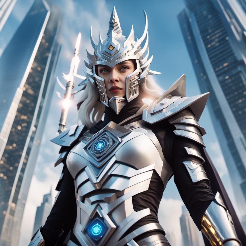 Futuristic Android Warrior with Laser Weapons