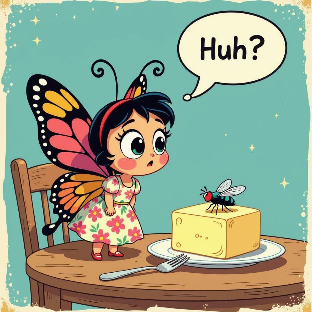 Confused Cartoon Butterfly in Whimsical Style