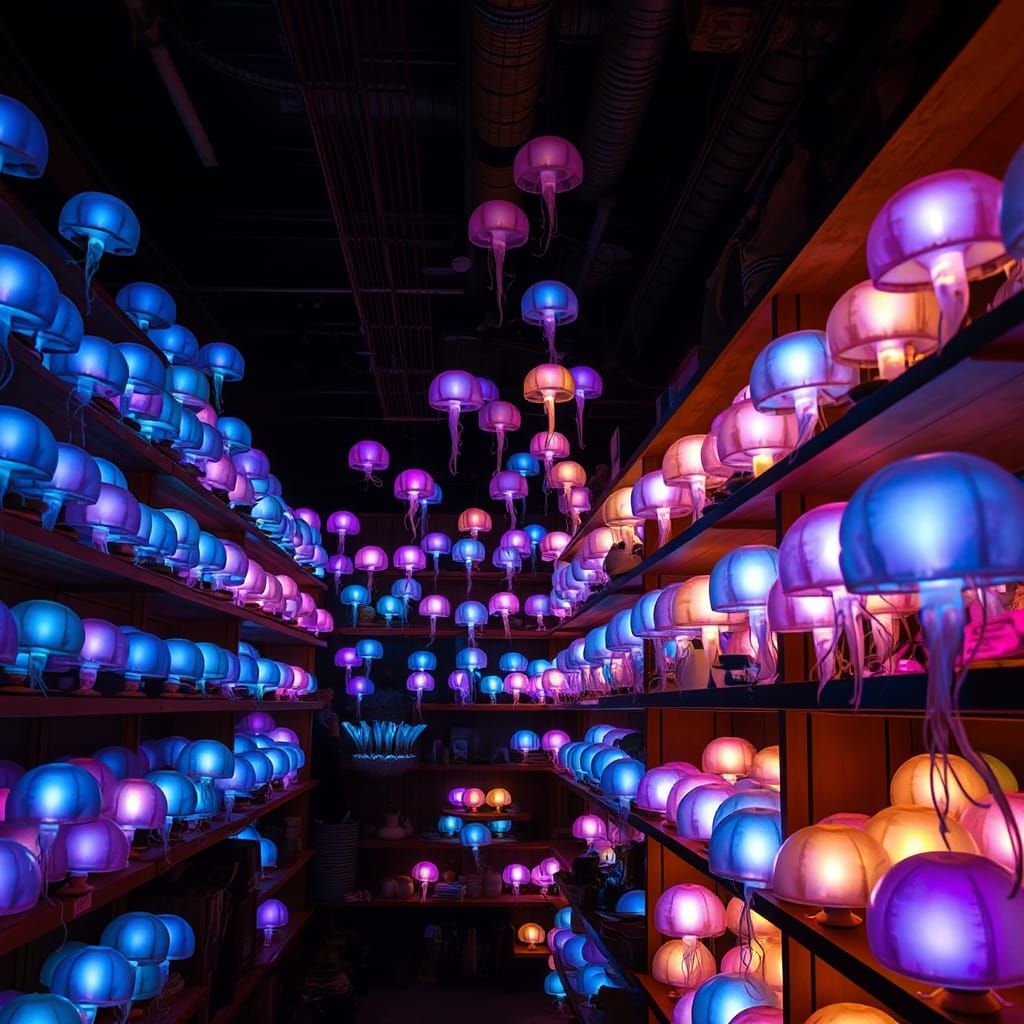 Glowing Jellyfish Lamps in Dreamlike Store