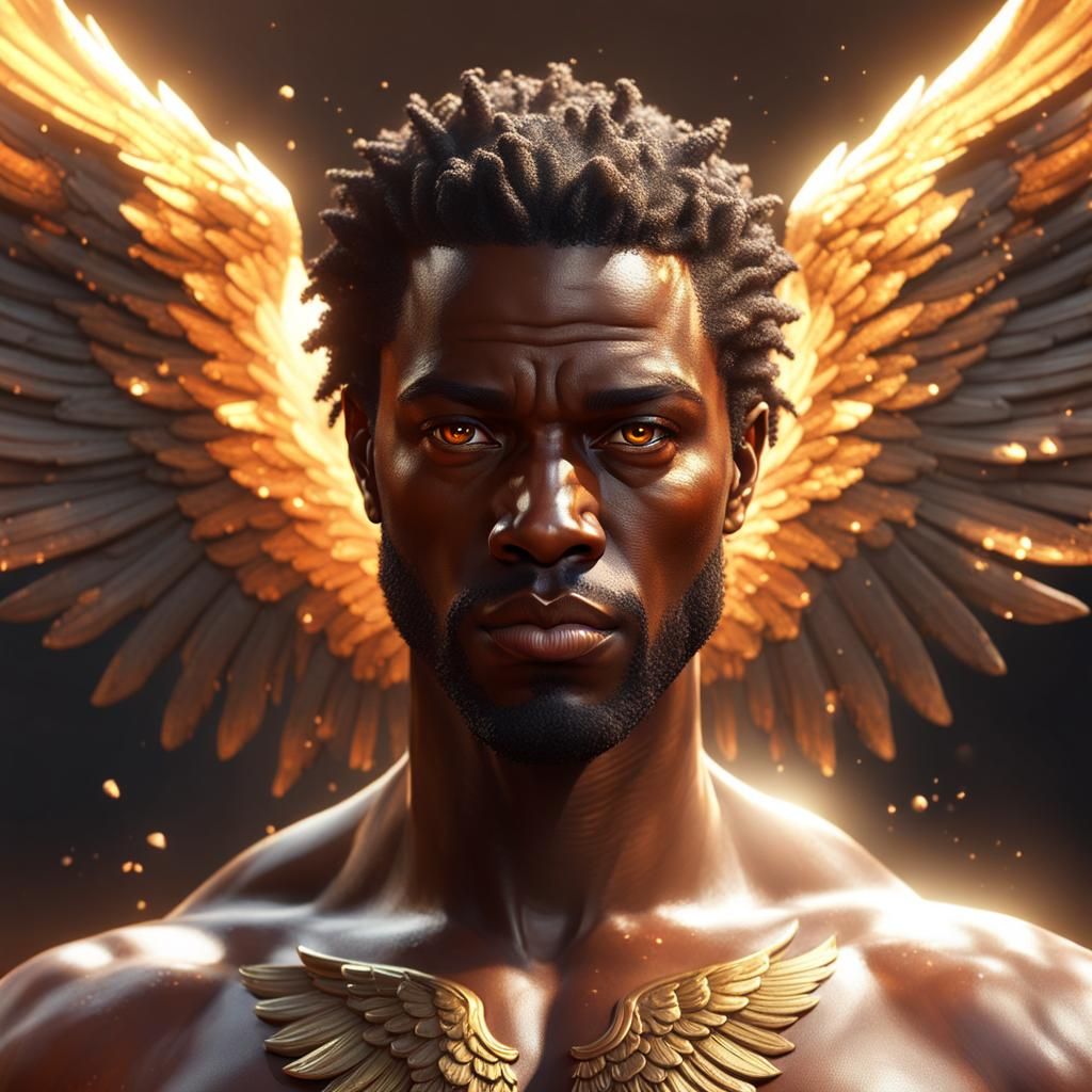 Angel Warrior: Hyperrealistic Portrait with Golden Wings