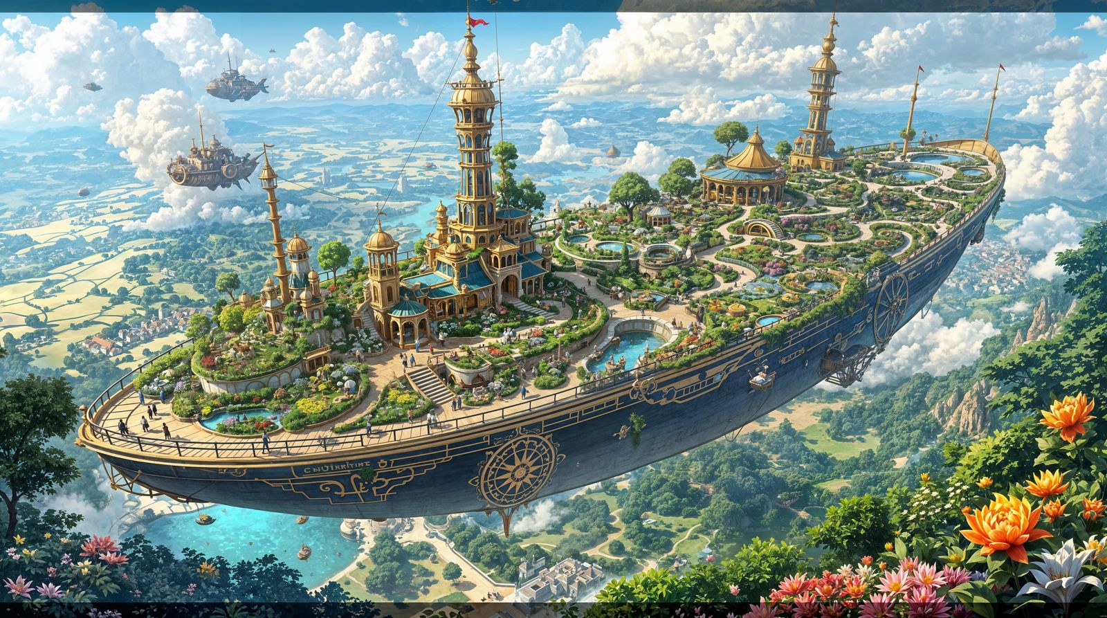 Surreal Floating Garden Airship in a Fantastical Landscape