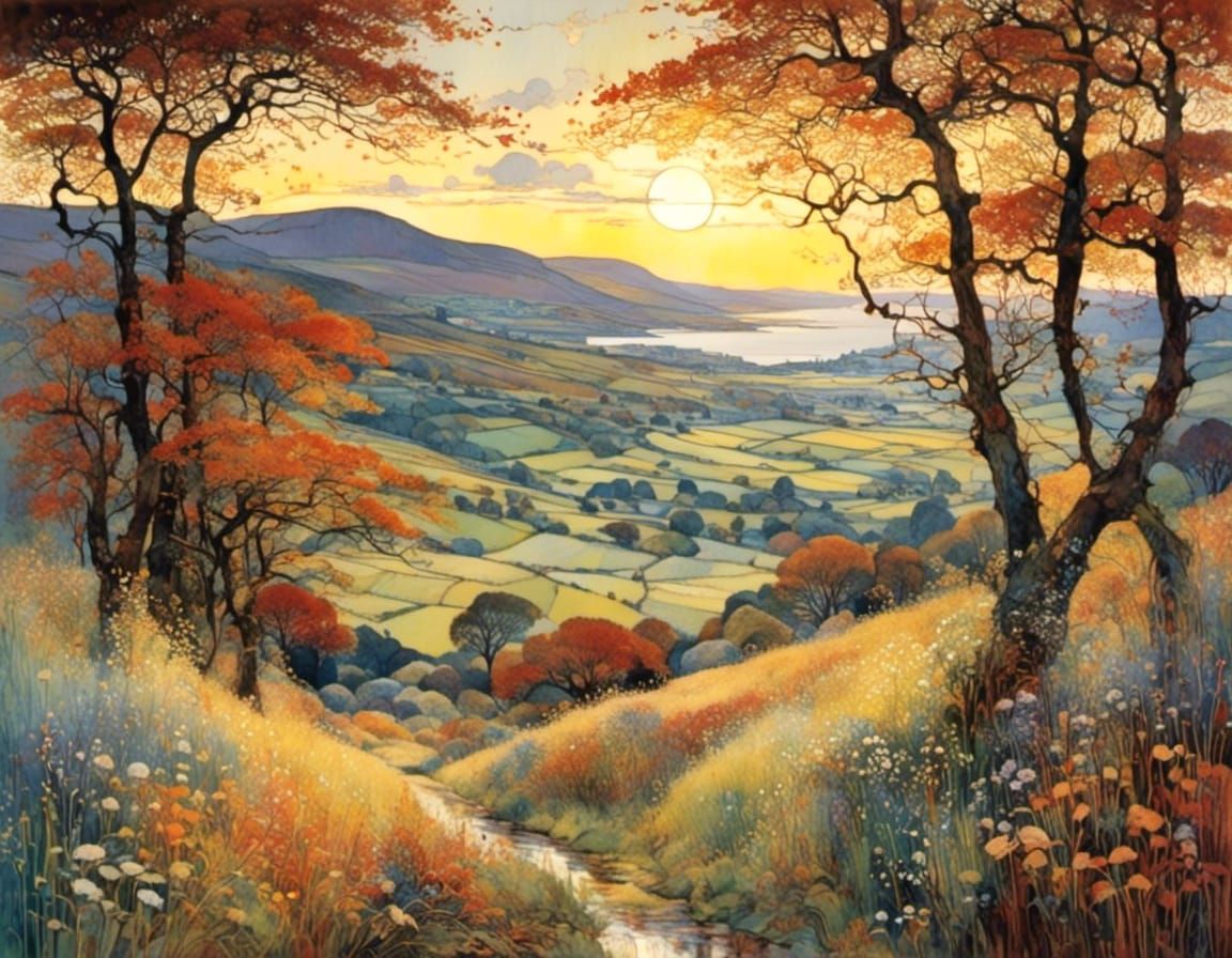 Scottish Autumn Landscape in Tiffany Style