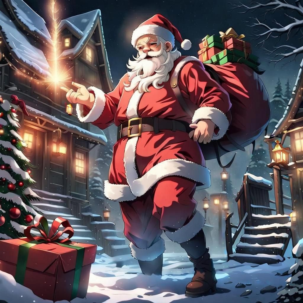 Christmas House in Winter Anime Style