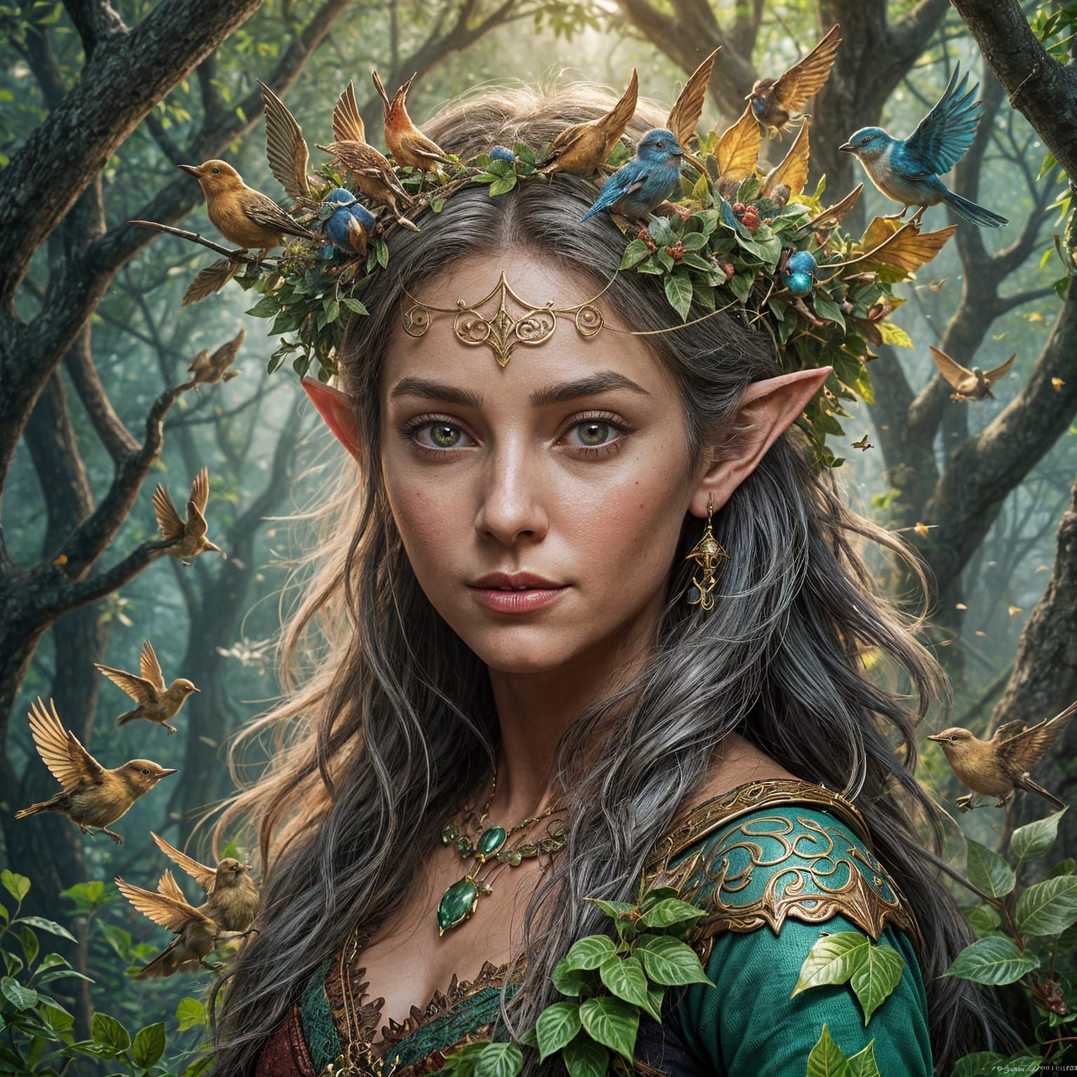 Jolly Elf Portrait with Bird Nests