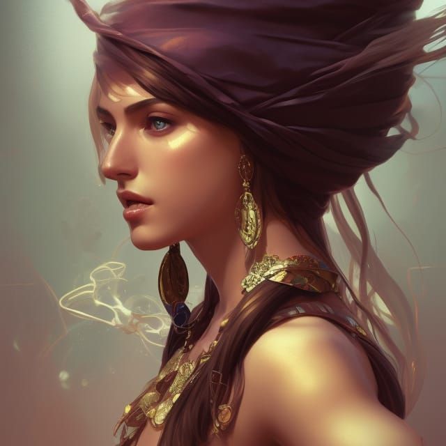 Elegant Turkish Sultana Portrait in Art Nouveau Style