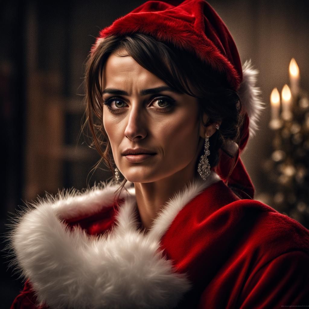 Penelope Cruz as Mrs. Claus: Hyperrealistic Portrait