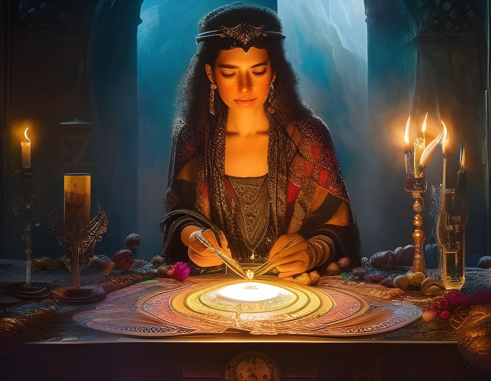 Detailed Wizard at Obsidian Table, Digital Painting