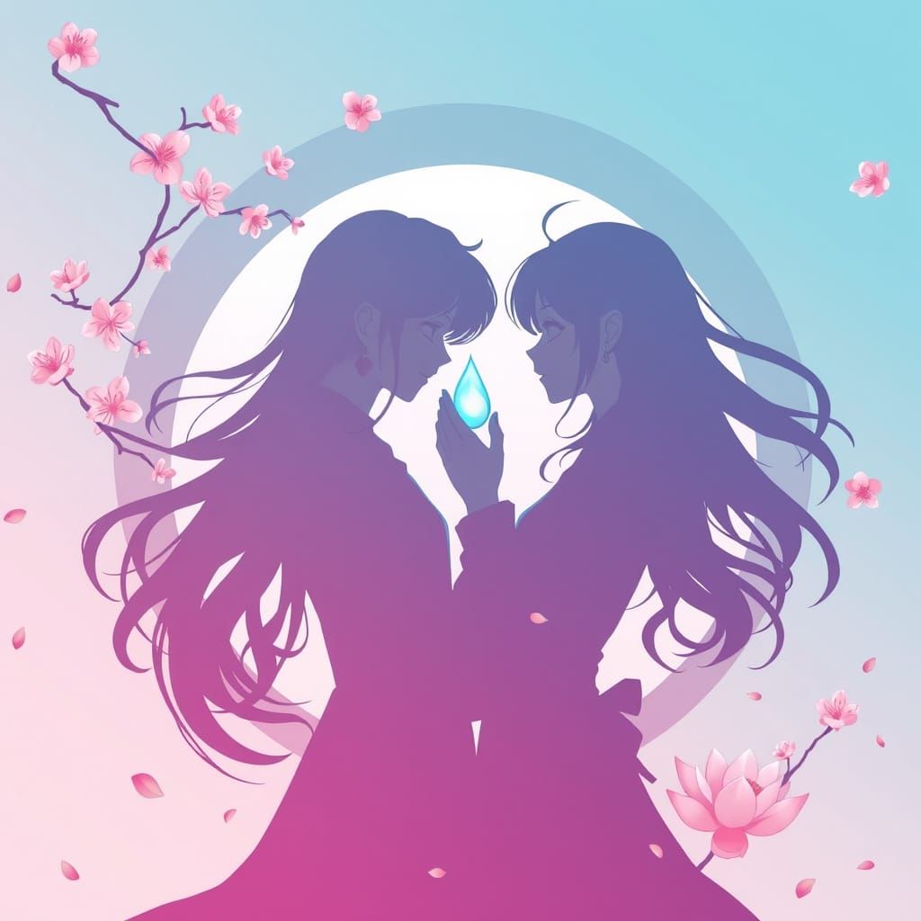 Anime Couple Silhouette in Circular Blossom Portal