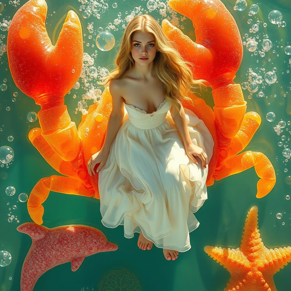 Gummy Crab Rider in Soda Sea, Dreamlike Style