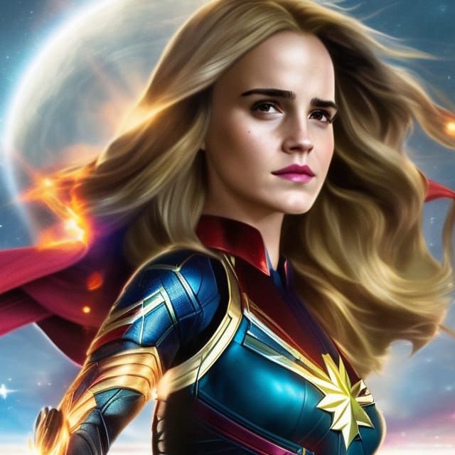 Captain Marvel Flying in Space Comic Book Art