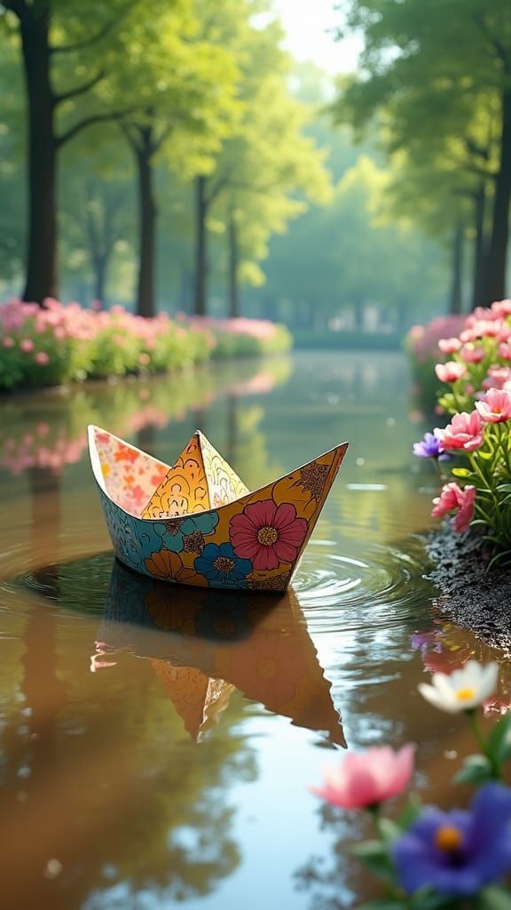 Paper Boat Glides on Muddy Puddle