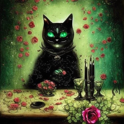 Gothic Cat Working in Eldritch Restaurant as Dark Romanticis...