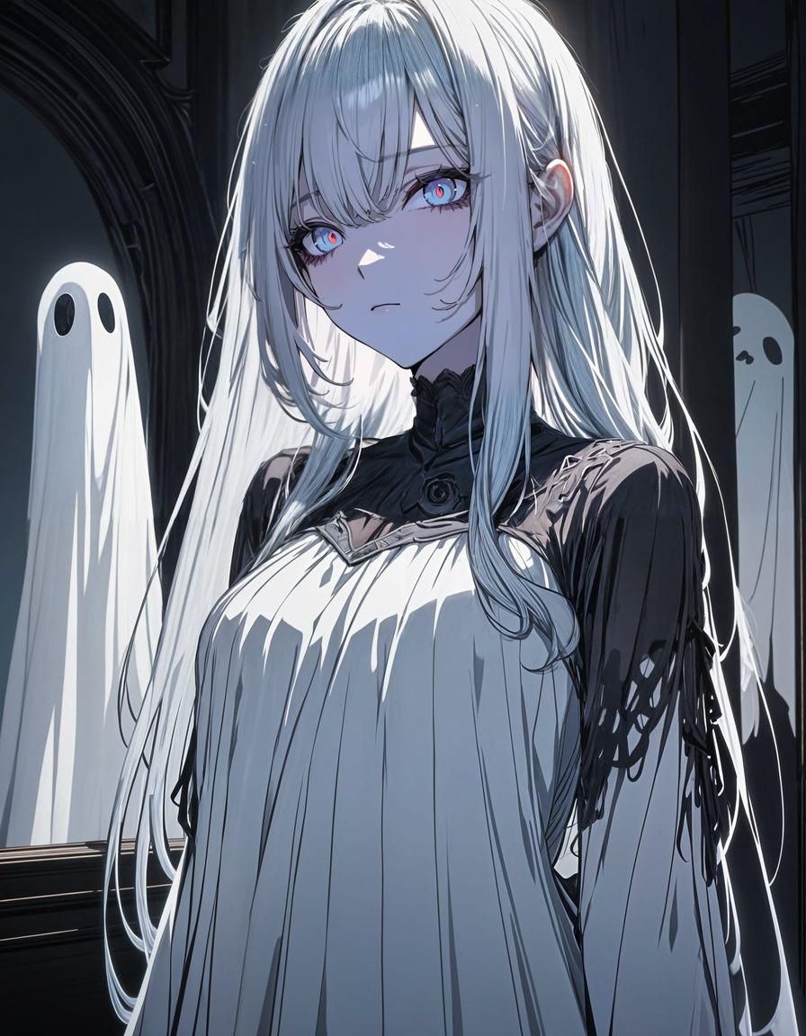 Ghost Lady in Dark Mansion, Cowboy Shot