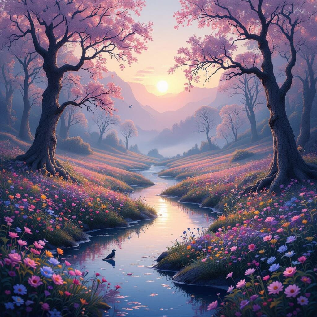 Dreamy Pastel Valley at Sunrise
