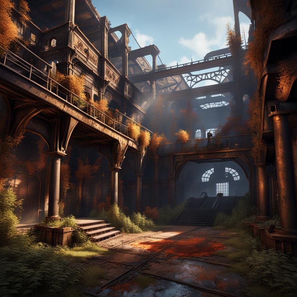 Rusted Courtyard Battle Map in Steel Mill