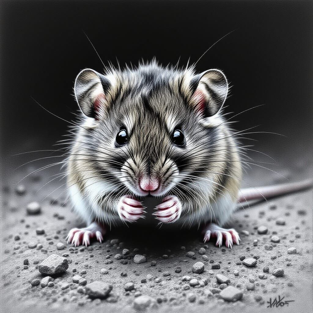 Hyperdetailed Charcoal Drawing of a Mouse