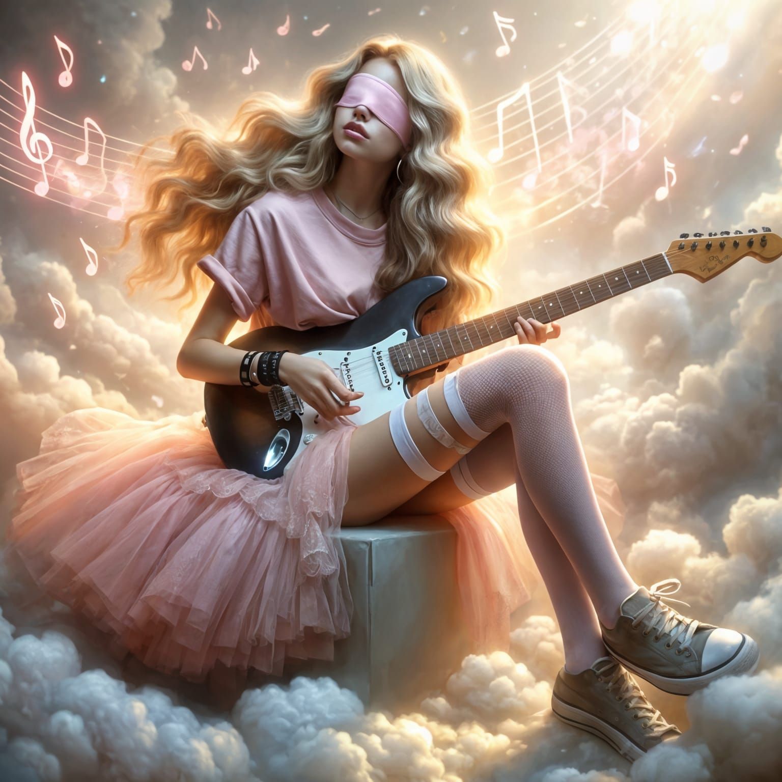 Ethereal Guitarist in Romantic Oil Painting Style