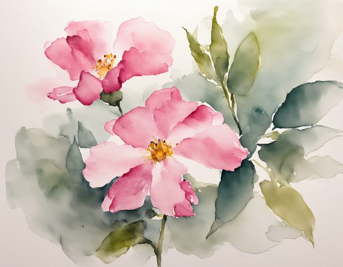 Delicate Watercolor Painting of Two Pink Flowers