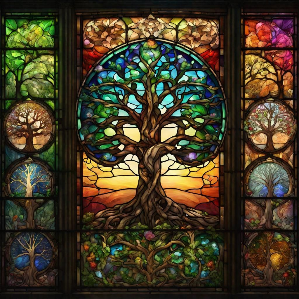 Stained Glass Tree of Life: Four Seasons