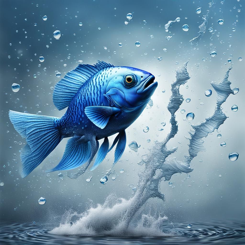 Disintegrating Blue Fish: Abstract Digital Art