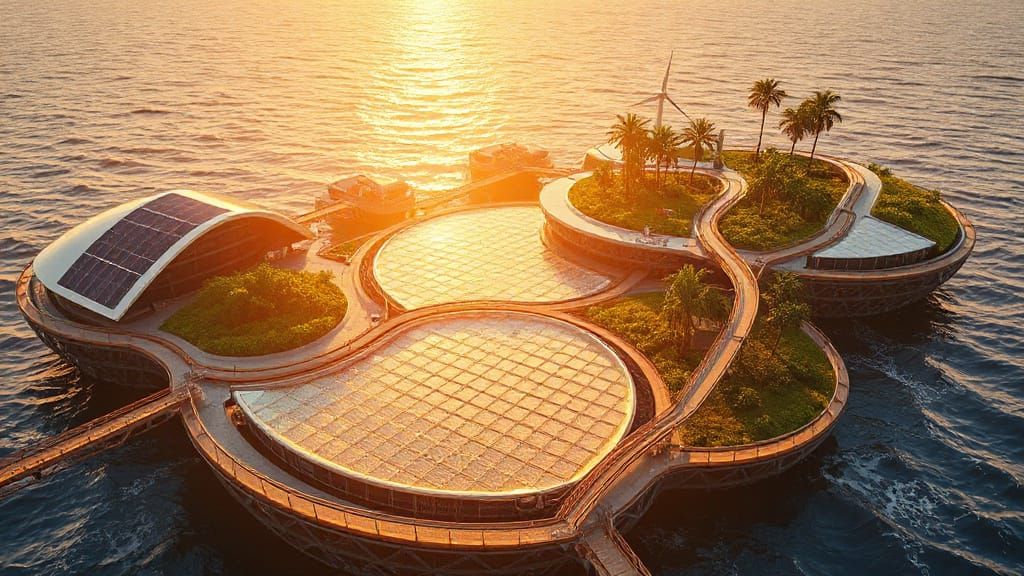 Surreal Solarpunk Ocean Cityscape