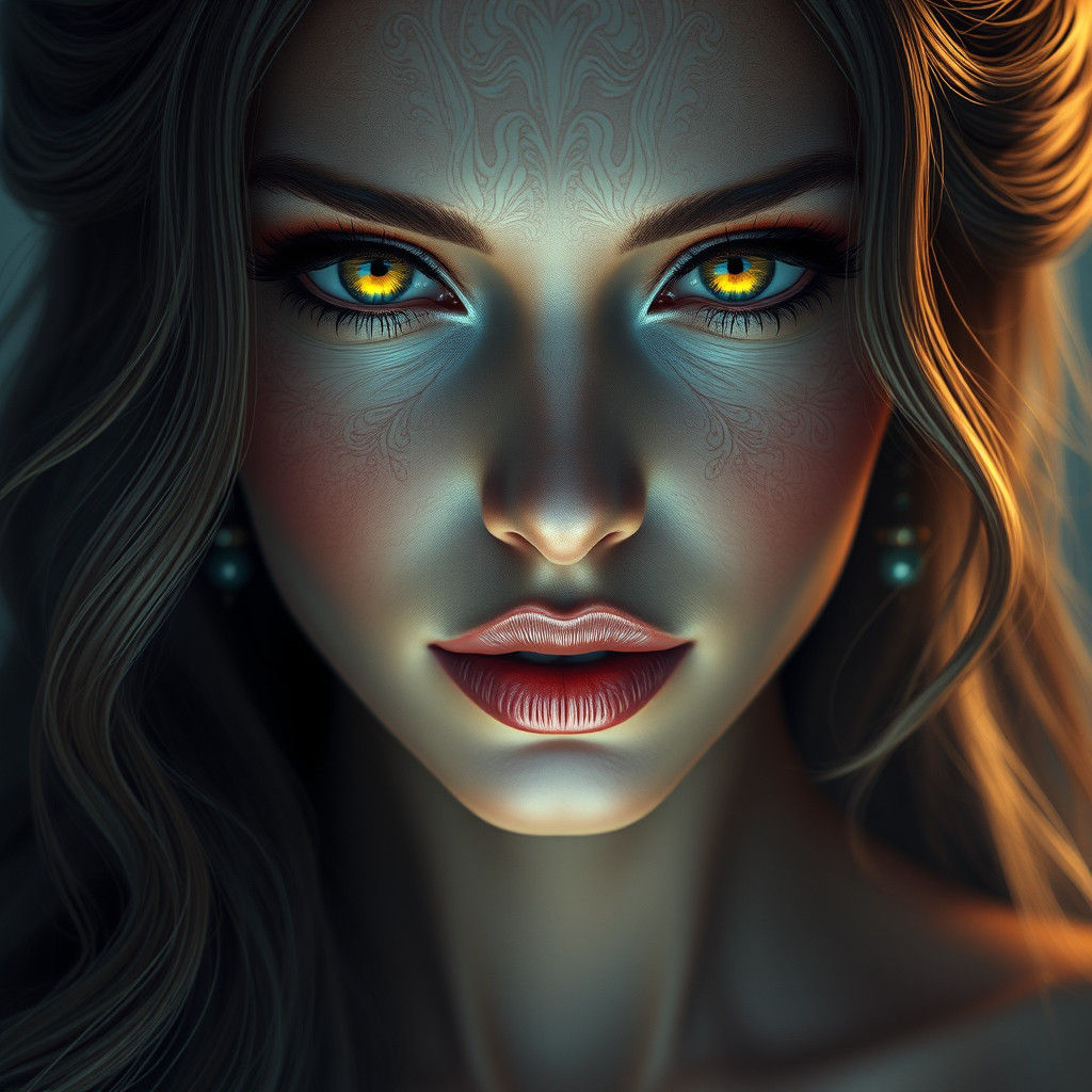 Majestic Woman with Piercing Eyes in Ethereal Lighting