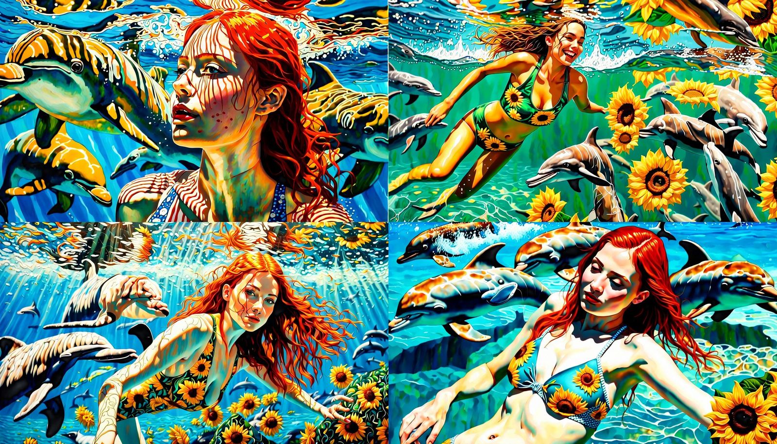 Redhead in Sunflower Bikini: Hyperrealistic Embroidered Effe...