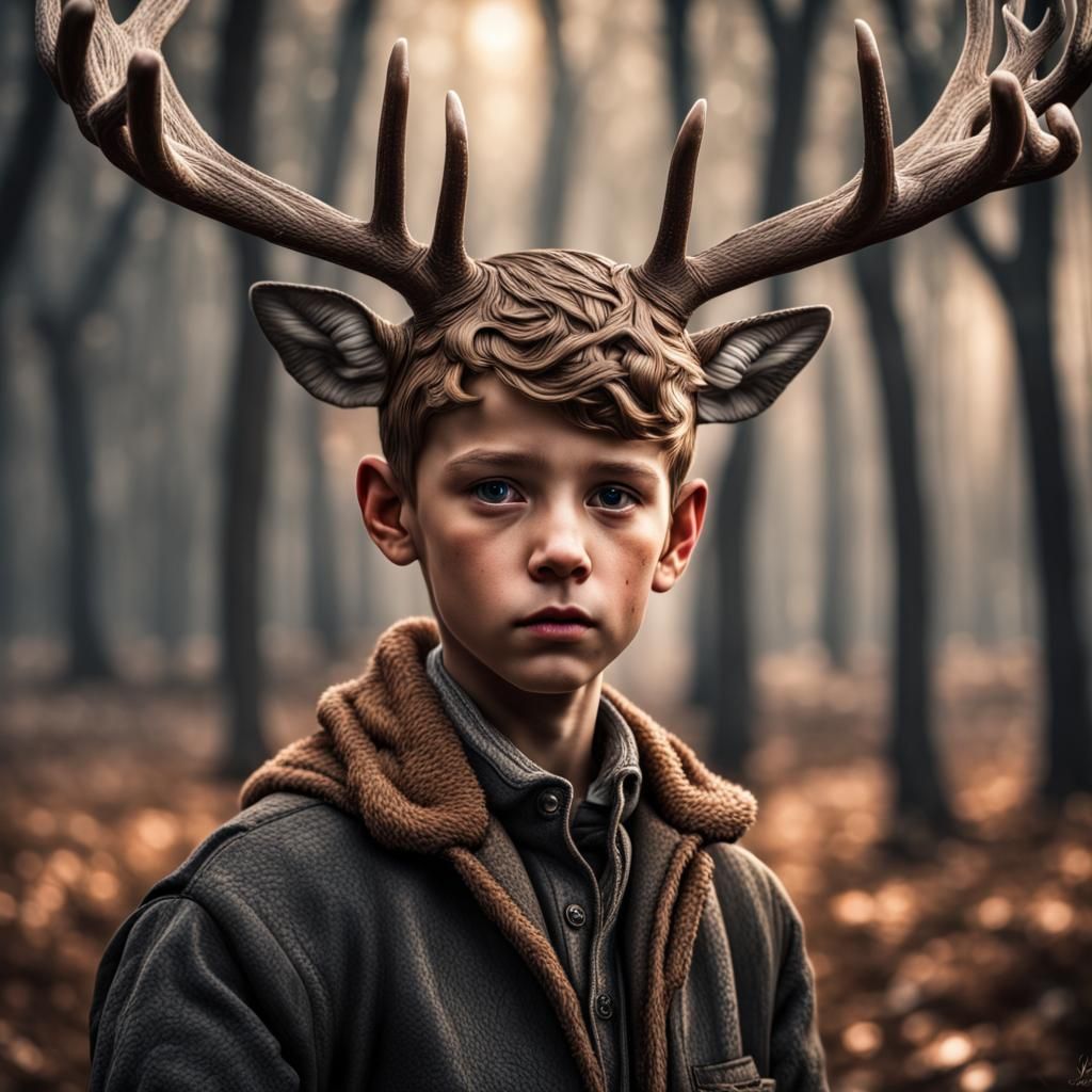 Hyperrealistic Deer Boy in Cinematic Composition