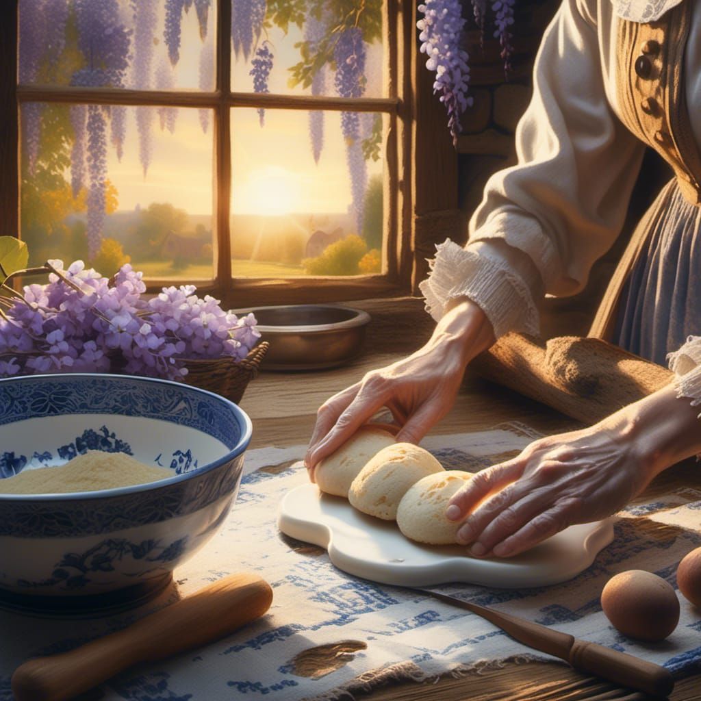 Renaissance Still Life: Rolling Dough in Golden Light