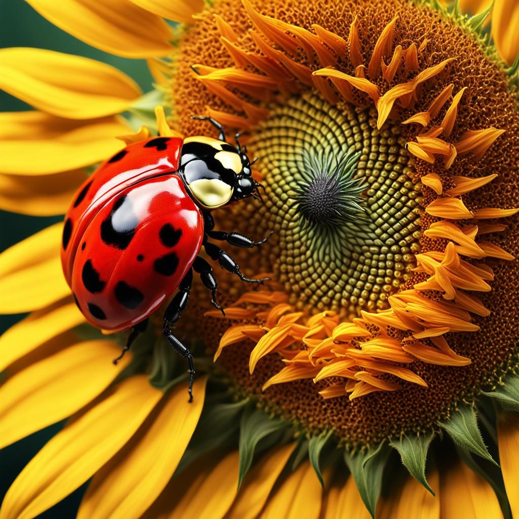 Ladybug on Sunflower in Hyper-Realistic Digital Art