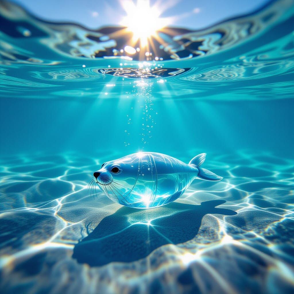 Photorealistic Glass Seal Underwater in Crystal Blue Ocean