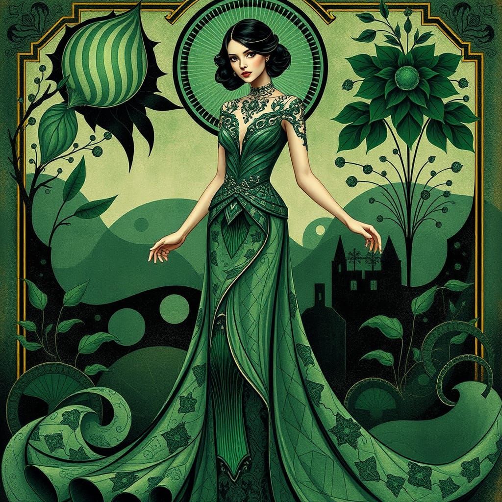 Elegant Woman in Art Deco Surrealist Style