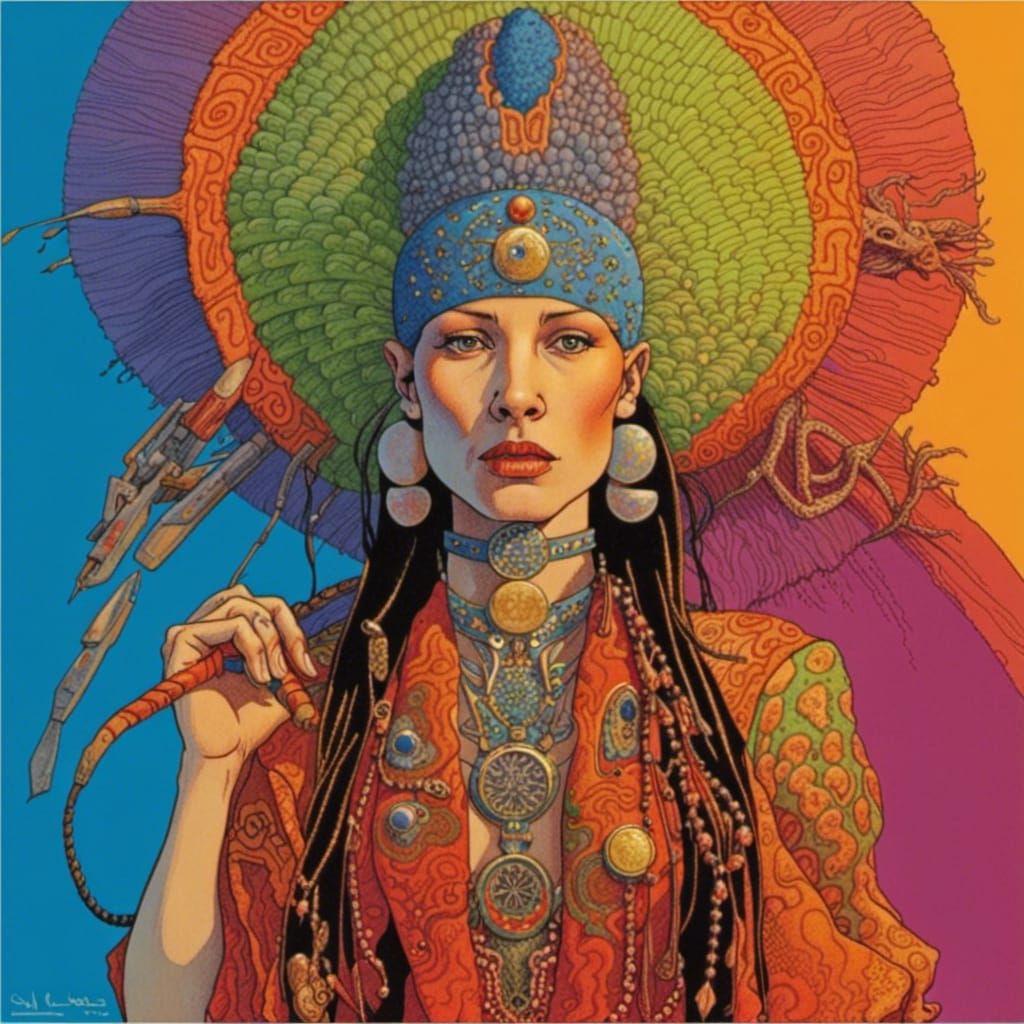 Punk Shaman Portrait in Moebius Comic Style