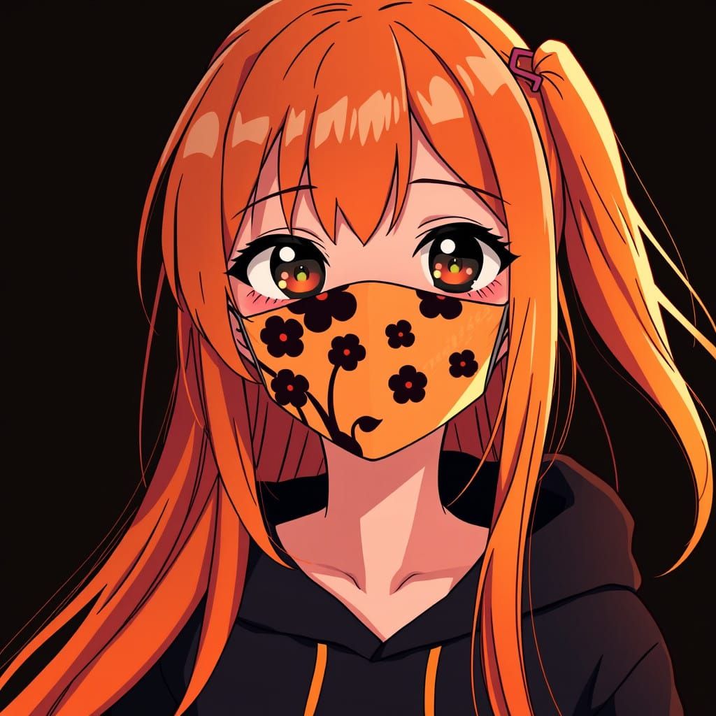 Anime Girl with Orange Hair and Face Mask