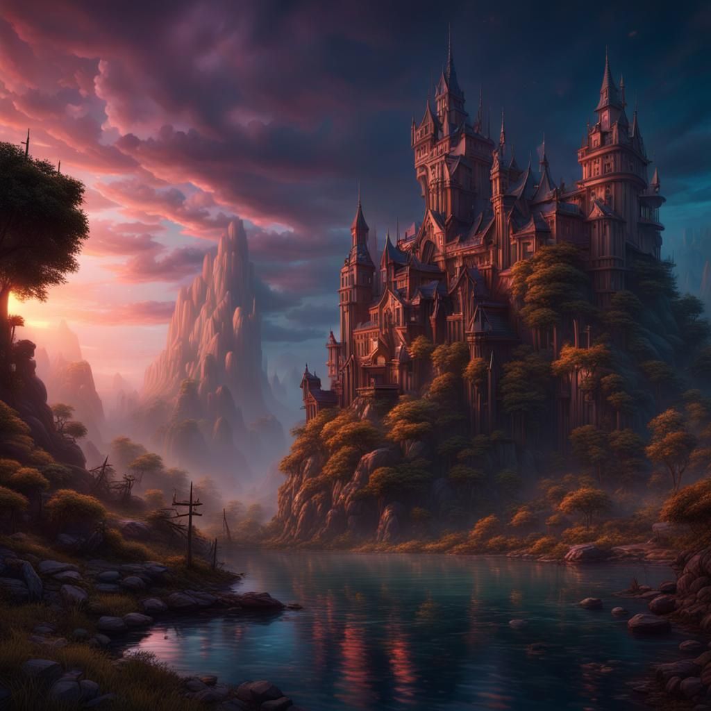 Day and Night Fantastical Landscape, Digital Matte Painting