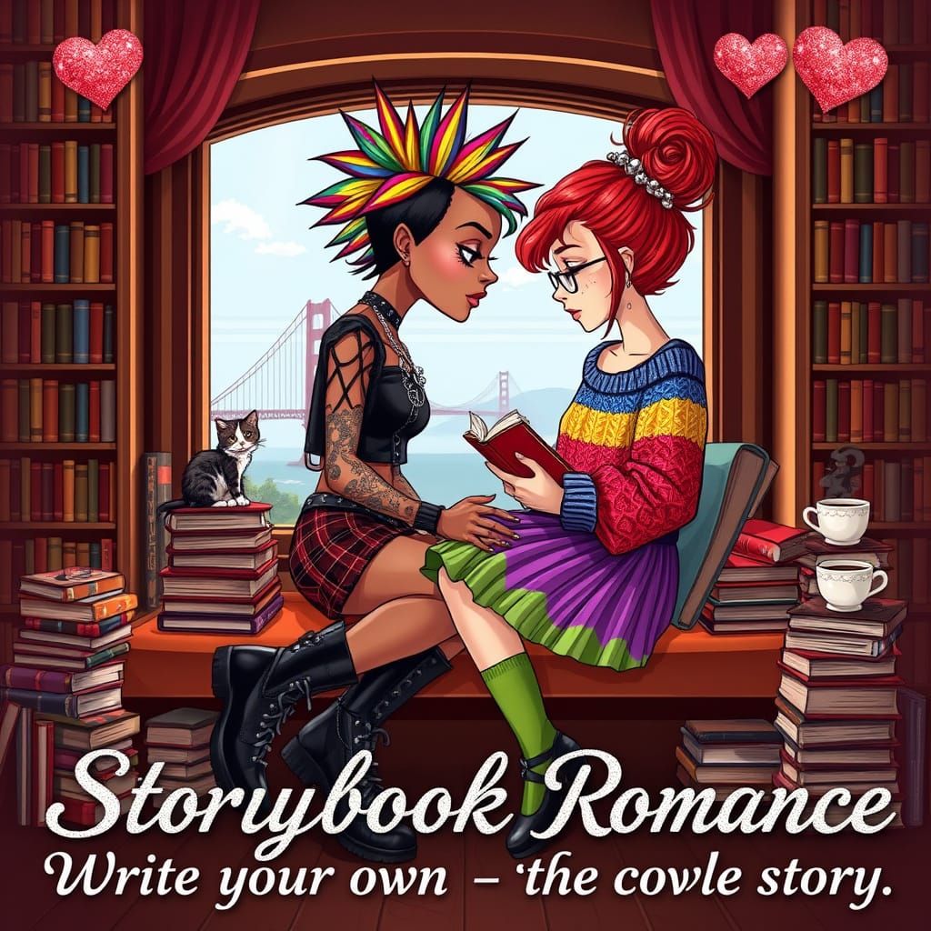 Love Amidst the Pages in a Cyberpunk Library