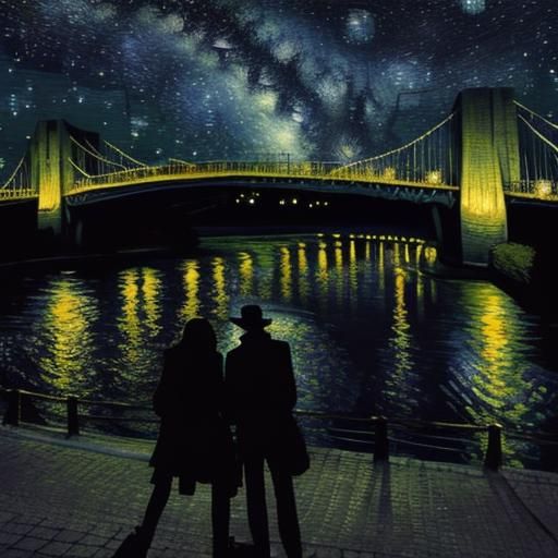 Starry Night Cityscape: Van Gogh Inspired Silhouette