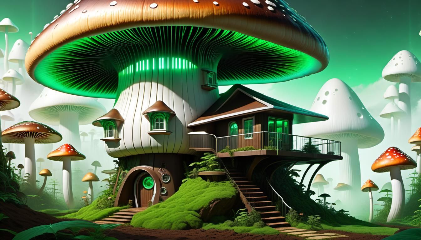 Cybernetic Mushroom House on Dirt Pillar