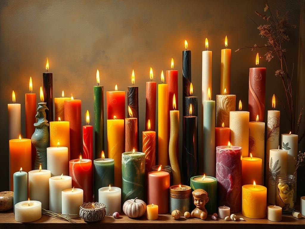 Warm and Inviting Candle Display in Realistic Still-Life Sty...