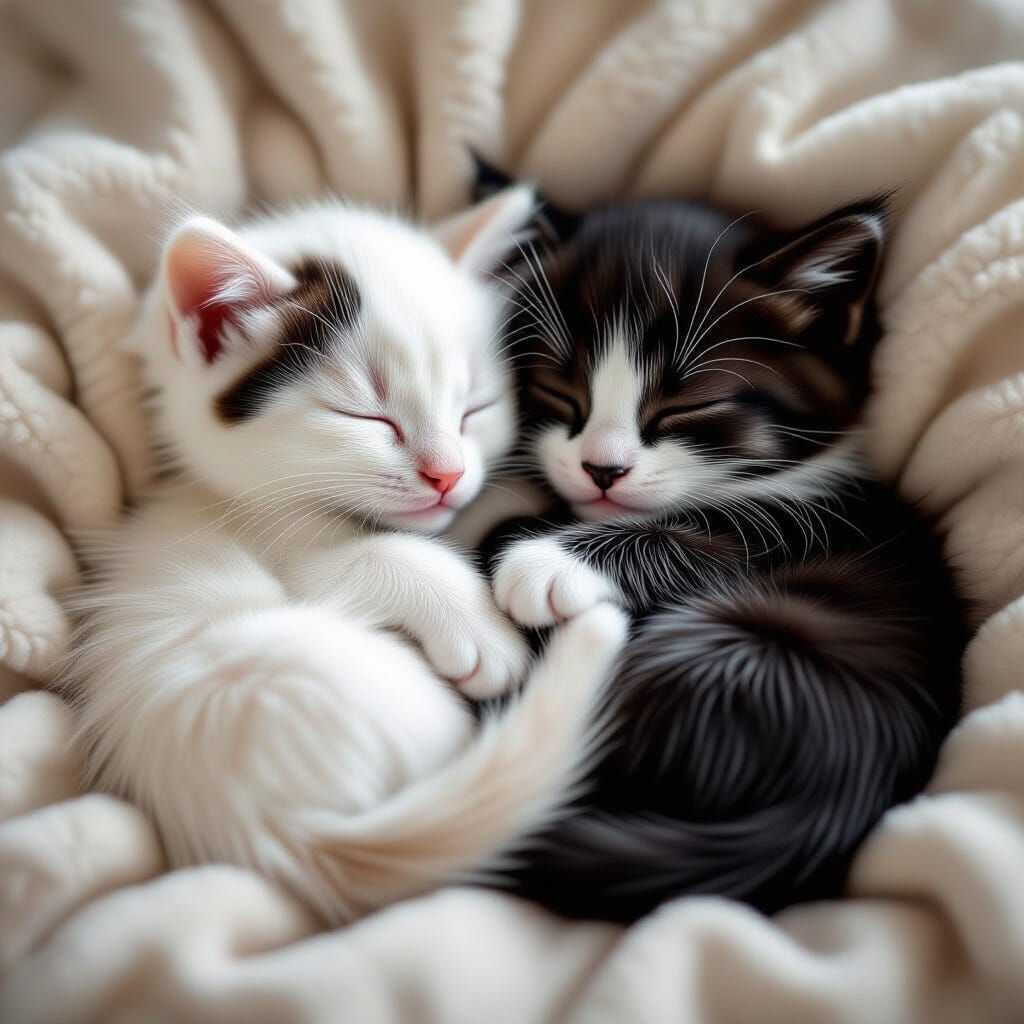 Sleeping Kittens in Yin-Yang Shape, Realistic Photo