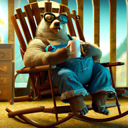 Hyperdetailed Bear Sipping Coffee Art