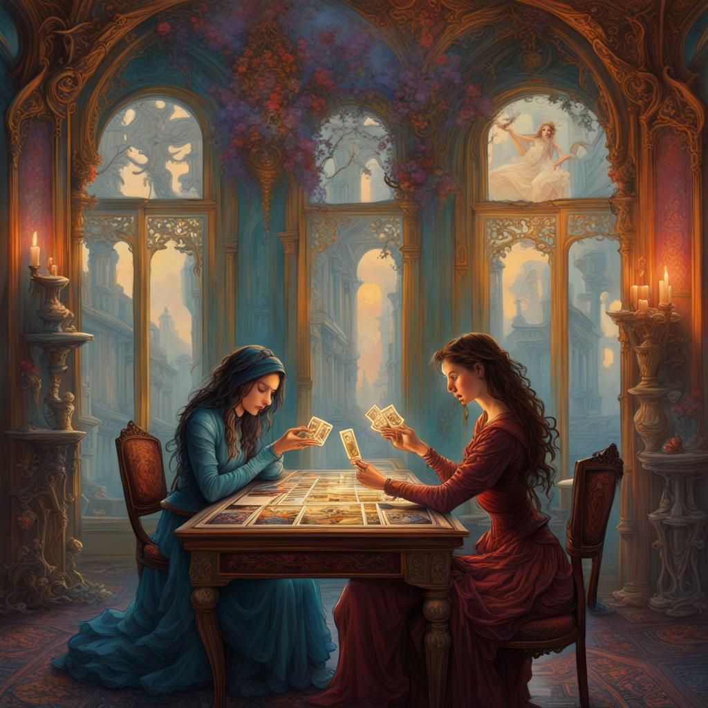 Tarot Card Reading in Art Nouveau Style