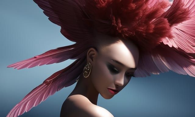 Realistic Angel Flying in Blue Sky, Detailed Portrait