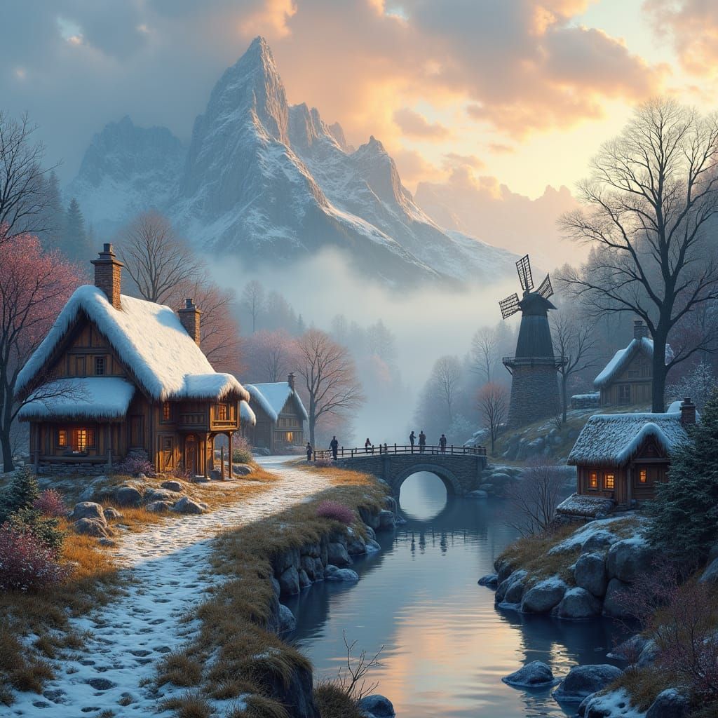 Enchanted Village: A Hyper-Realistic Watercolor Dreamscape