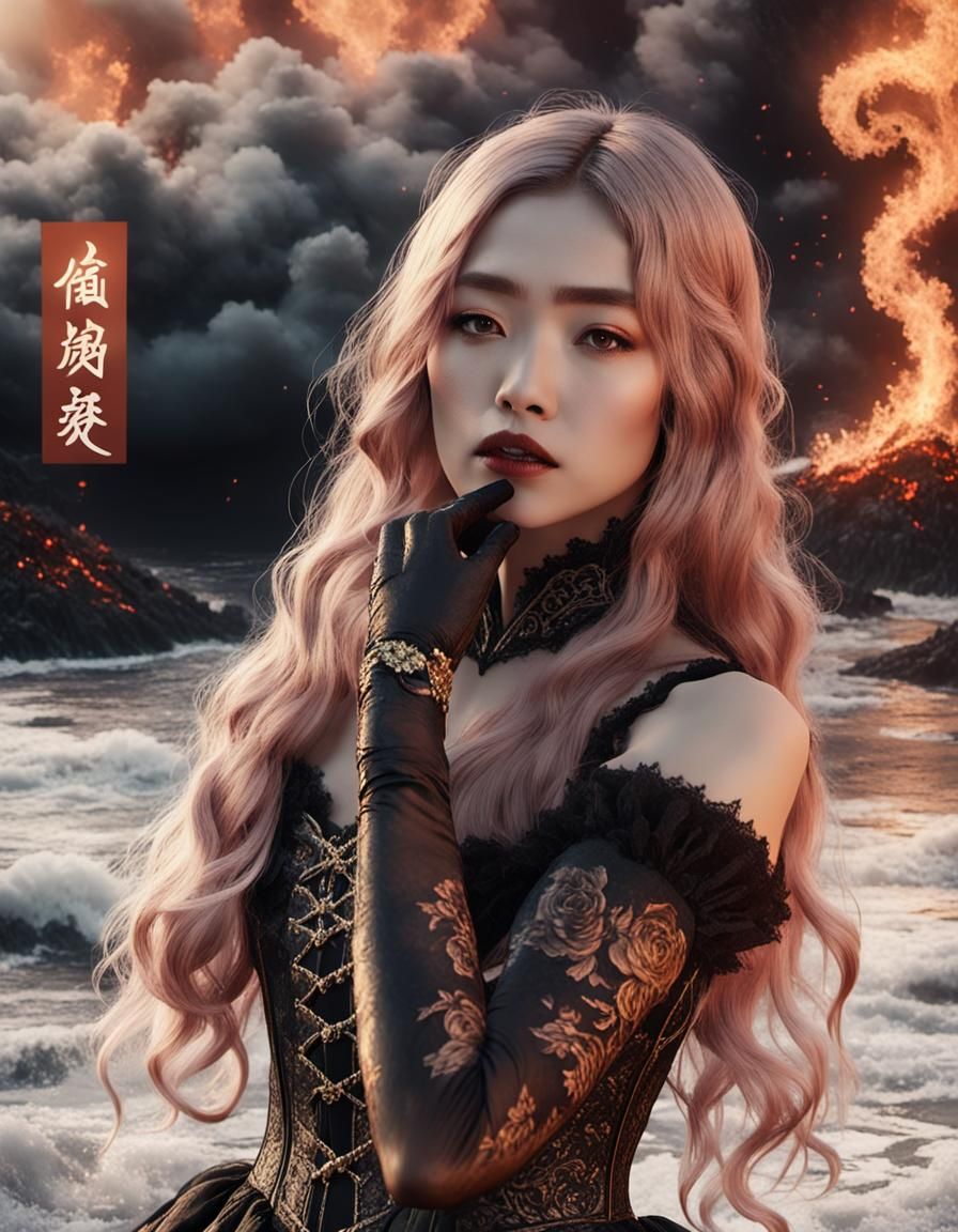 Dark Gothic Fashion in Volcanic Landscape