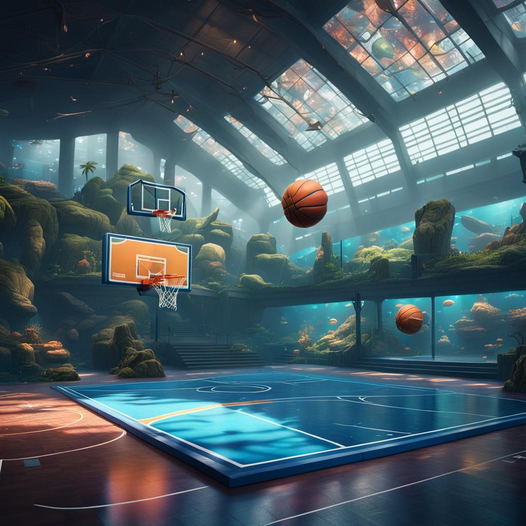 Surreal Aquarium with Basketball Court and Deep Fantasy Deta...