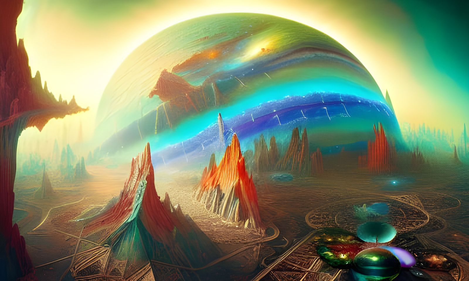 Cosmic Realms Merge in Psychedelic Neosurrealism