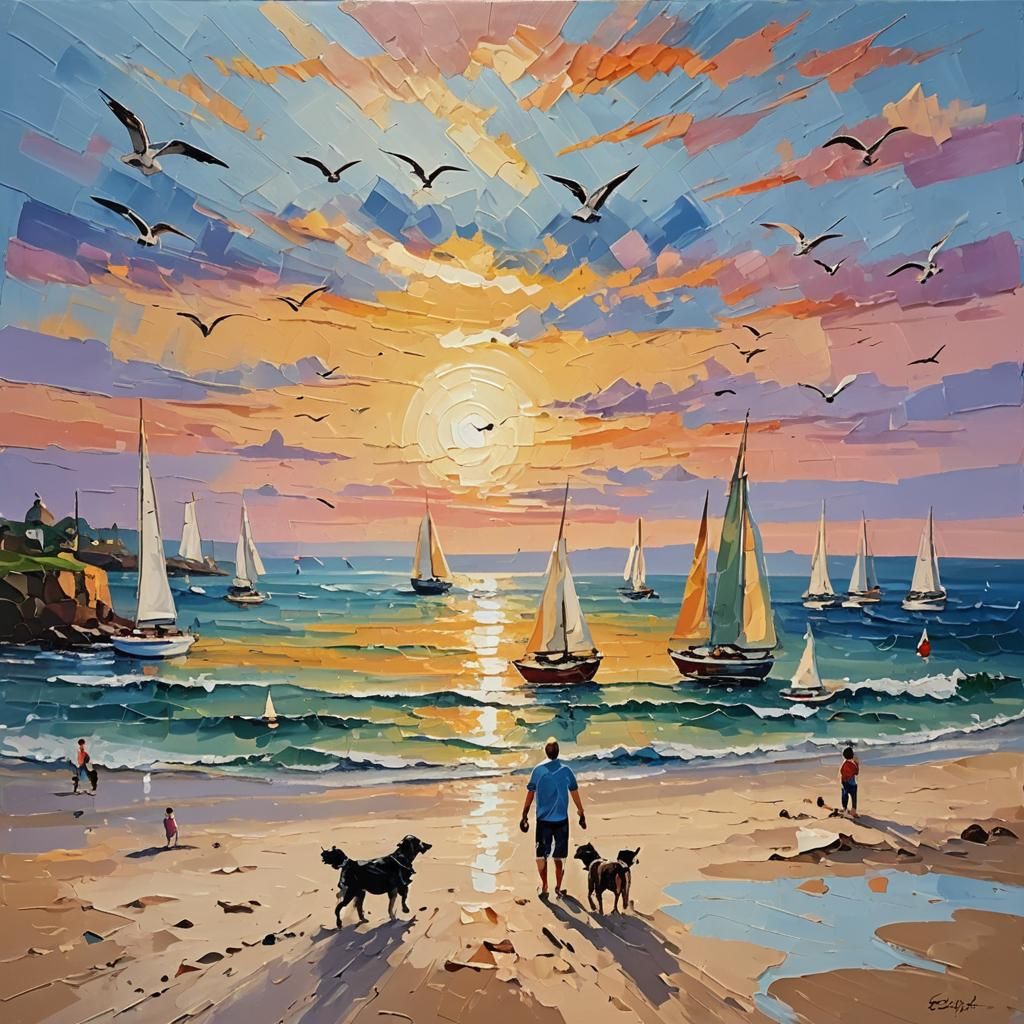 Impasto Beachscape with Sunset