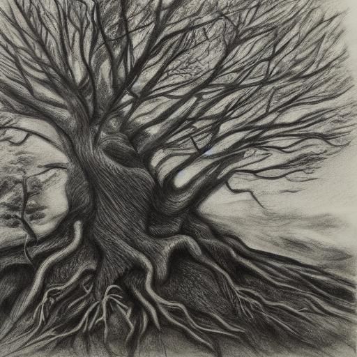 Hyperdetailed Charcoal Drawing of a Black Tree
