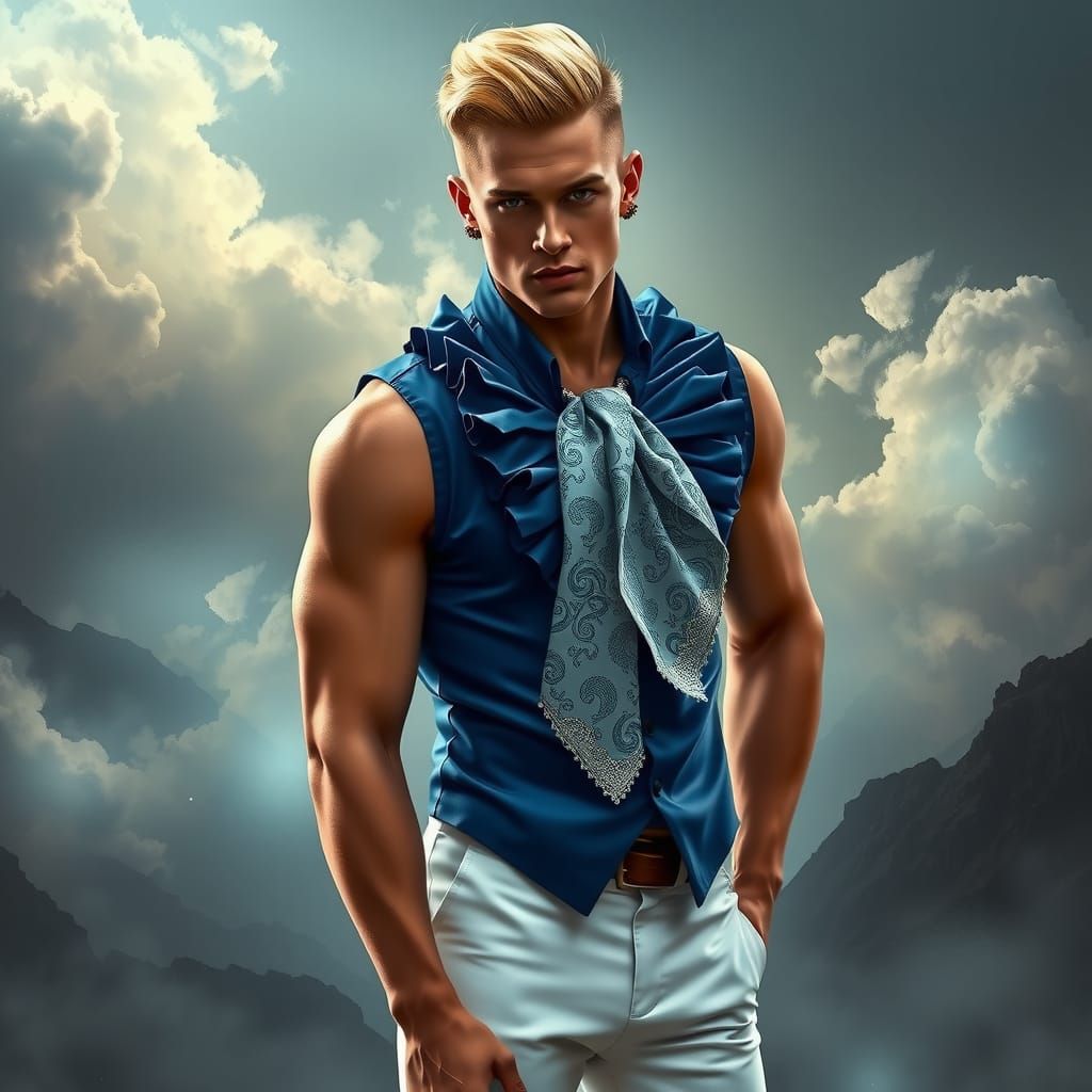 Handsome Man with Pompadour in Dreamlike Setting